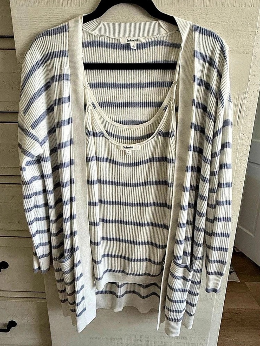 Splendid Striped Cardigan and matching Tank Top in White & Blue